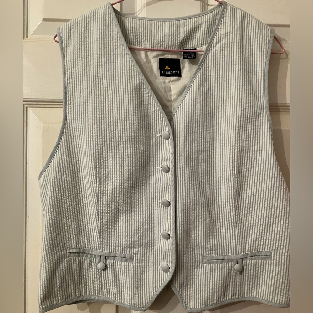Vintage Lizsport Blue and White Striped Vest